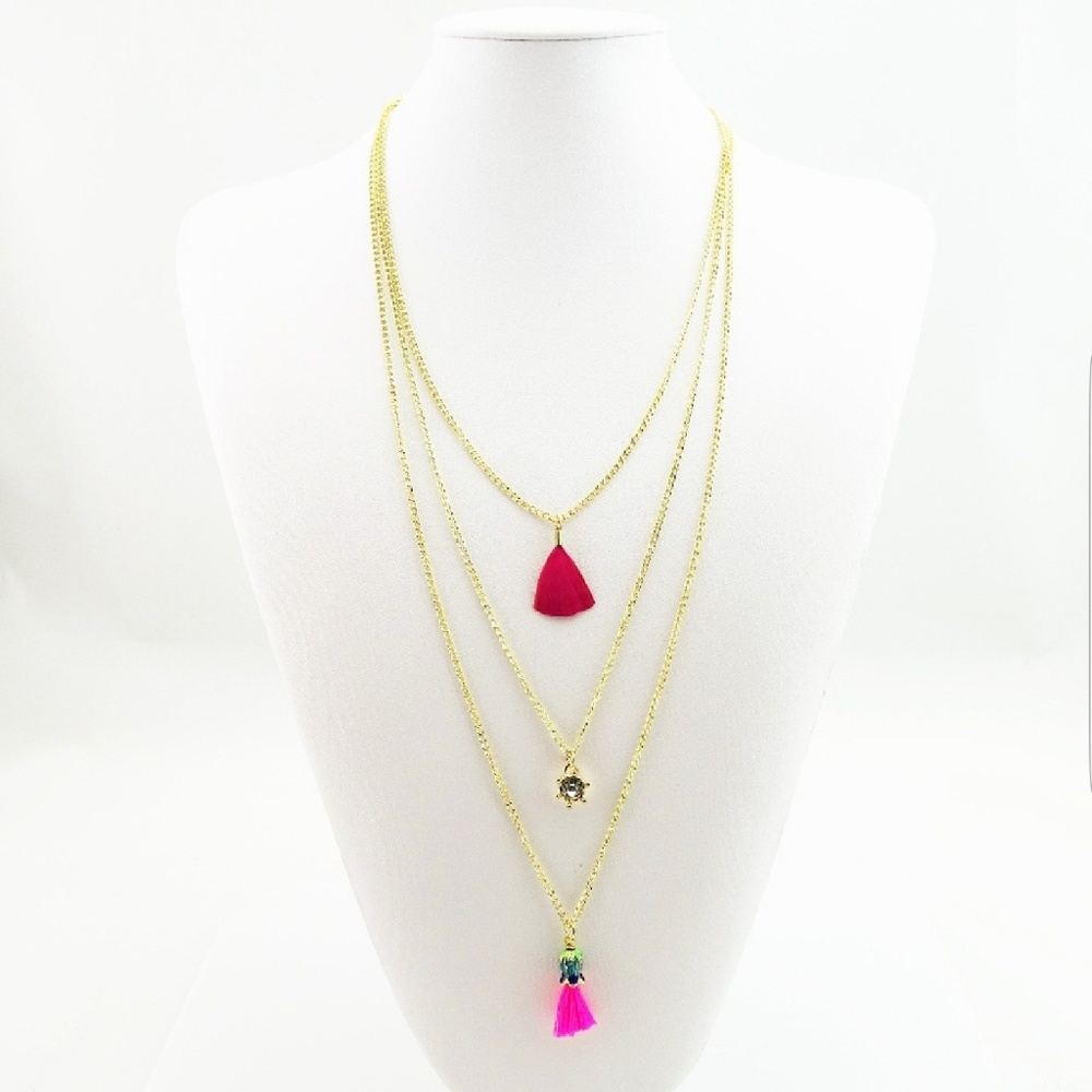 Pink Tassel Layered Necklace